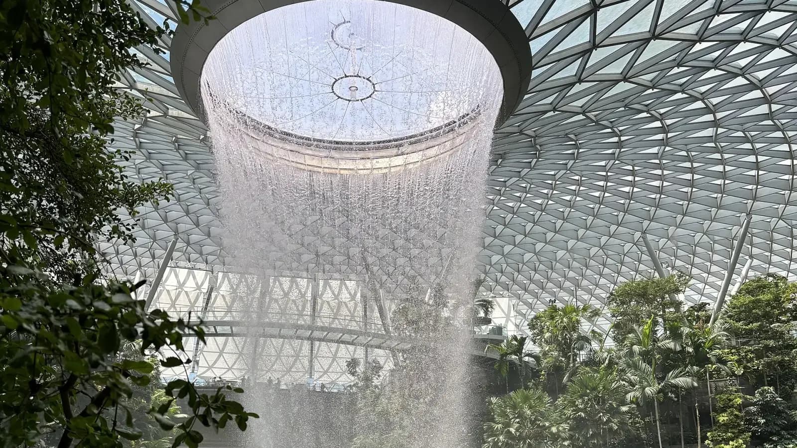 The Rain Vortex waterfall inside Jewel Changi Airport.