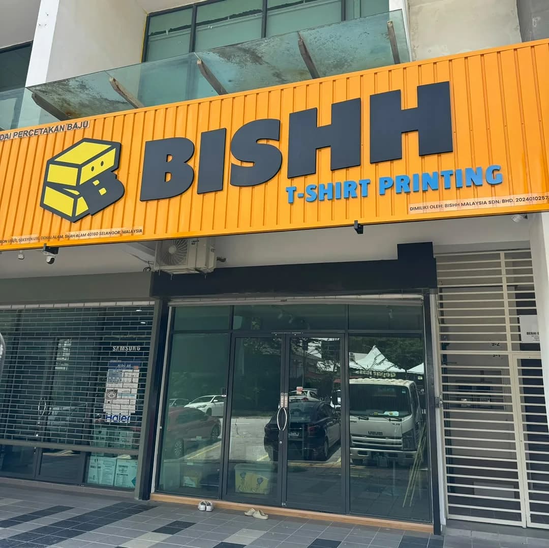 Orange BISHH T-Shirt Printing storefront in Denai Alam, Shah Alam.