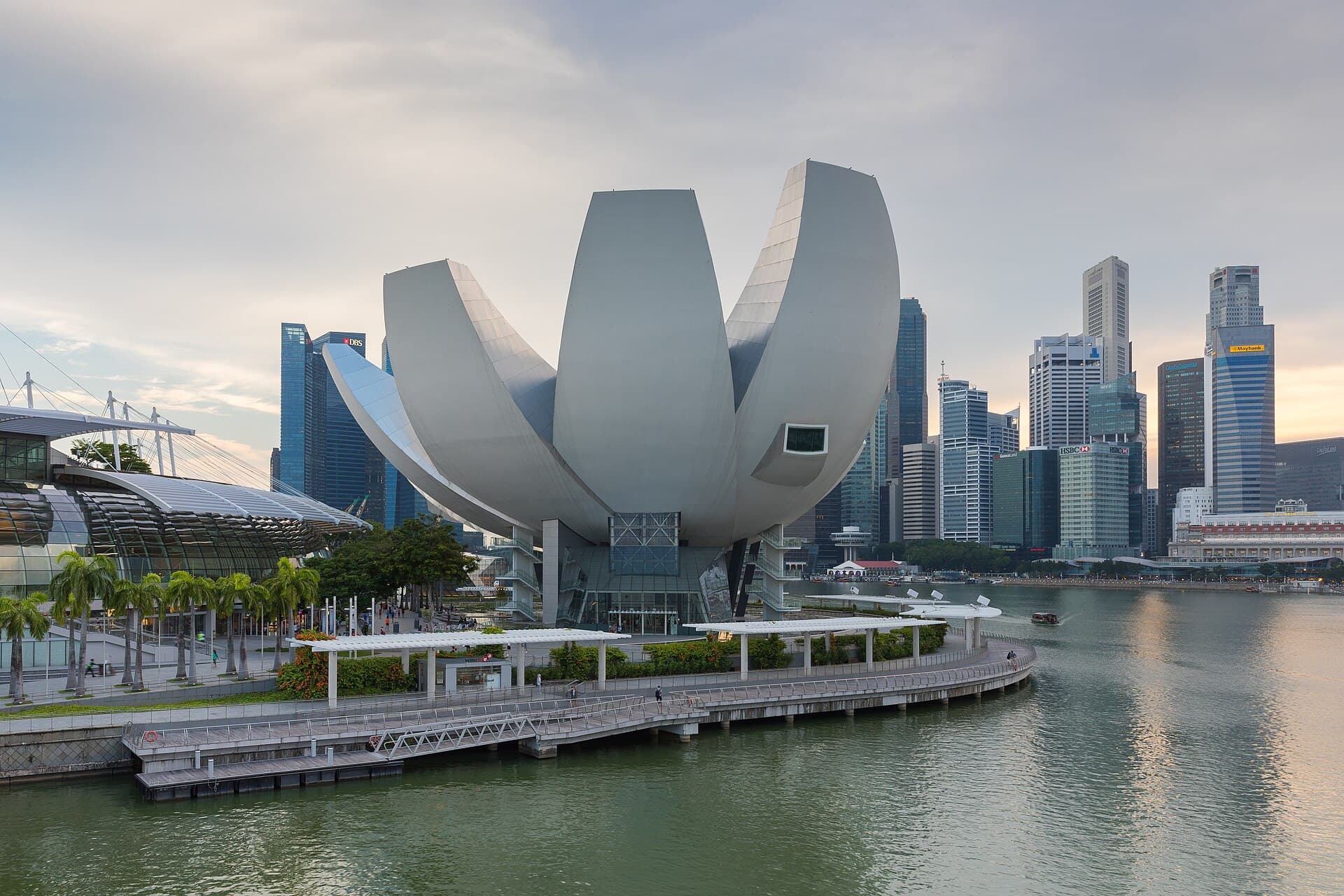 ArtScience Museum, Marina Bay and Singapore's central business district in late afternoon light