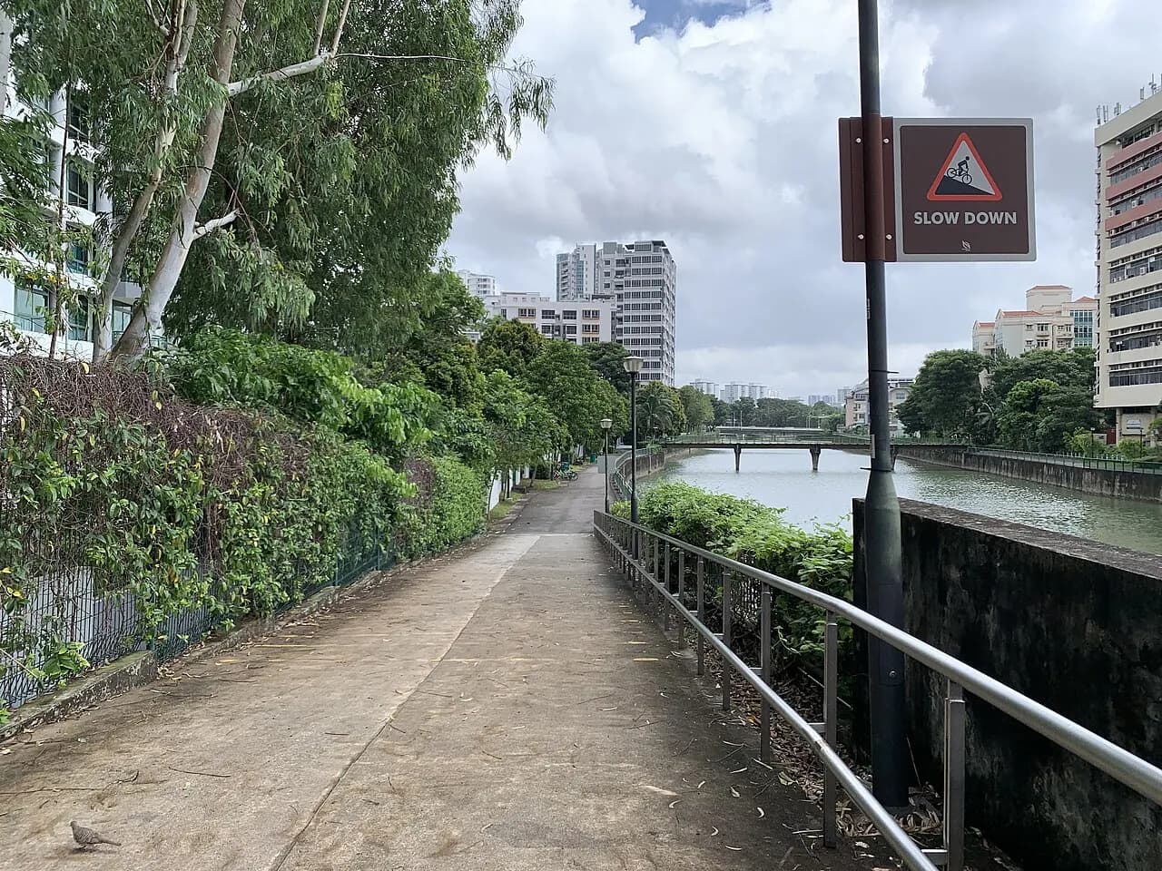 The paved Kallang Park Connector beside the river in Bendemeer, Singapore.